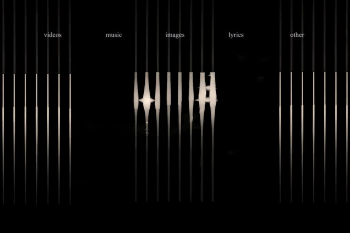 Centralia homepage with a black field, vertical silver lines, and section navigation.